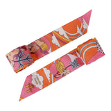 Hermes "Carres Volants" Orange Silk Twilly Pair