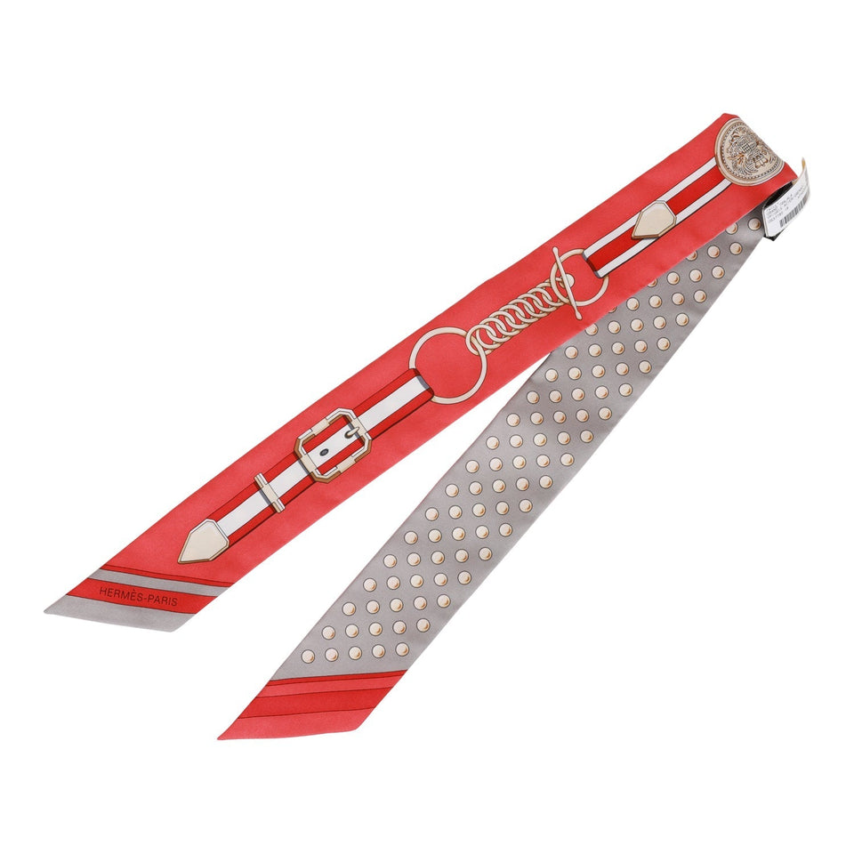 Hermes "Grand Tralala" Gris Acier Silk Twilly Pair