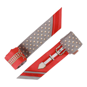 Hermes "Grand Tralala" Gris Acier Silk Twilly Pair