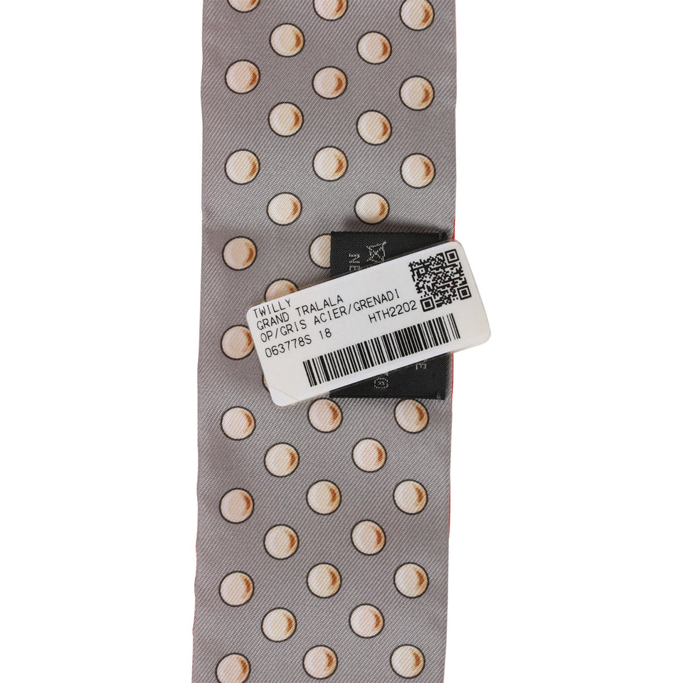 Hermes "Grand Tralala" Gris Acier Silk Twilly Pair