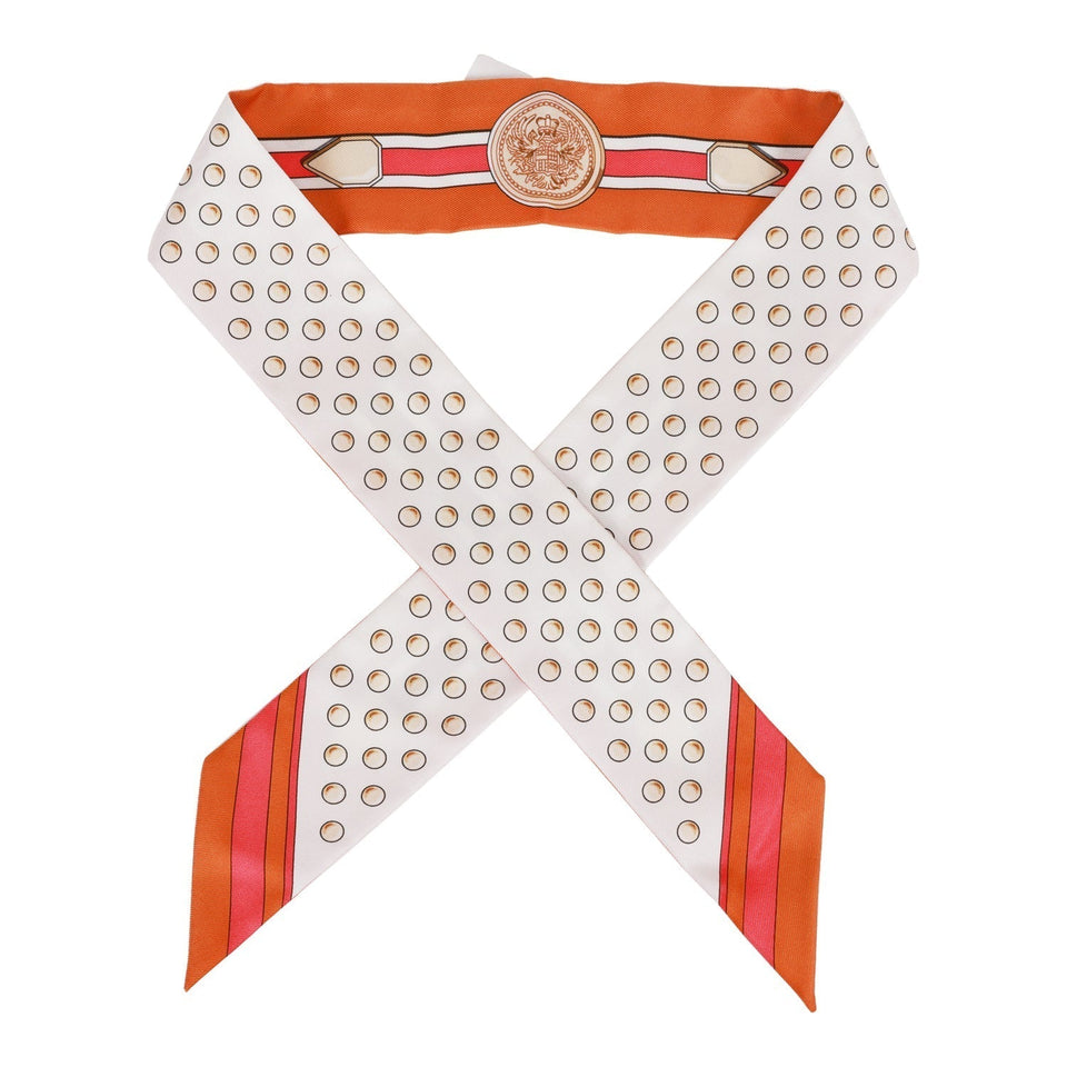 Hermes "Grand Tralala" Creme Silk Twilly Pair