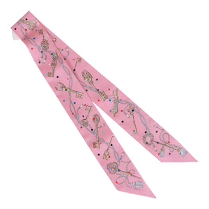 Hermes "Les Cles A Pois" Rose Silk Twilly Pair