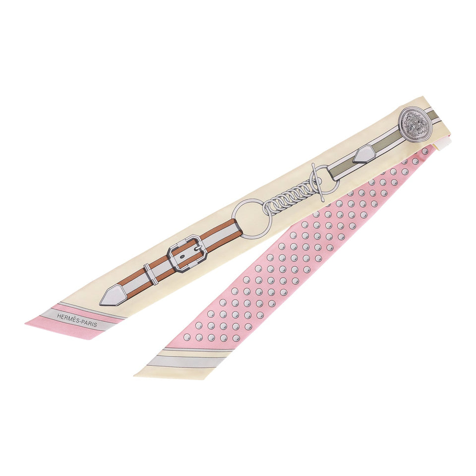 Hermes "Grand Tralala" Rose Poudre Silk Twilly