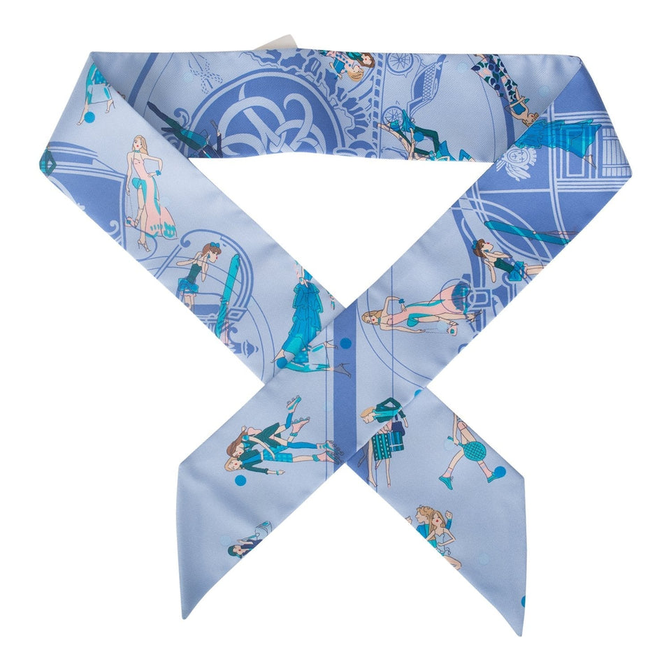 Hermes "Ex-Libris Les Parisiennes" Ciel Silk Twilly Pair