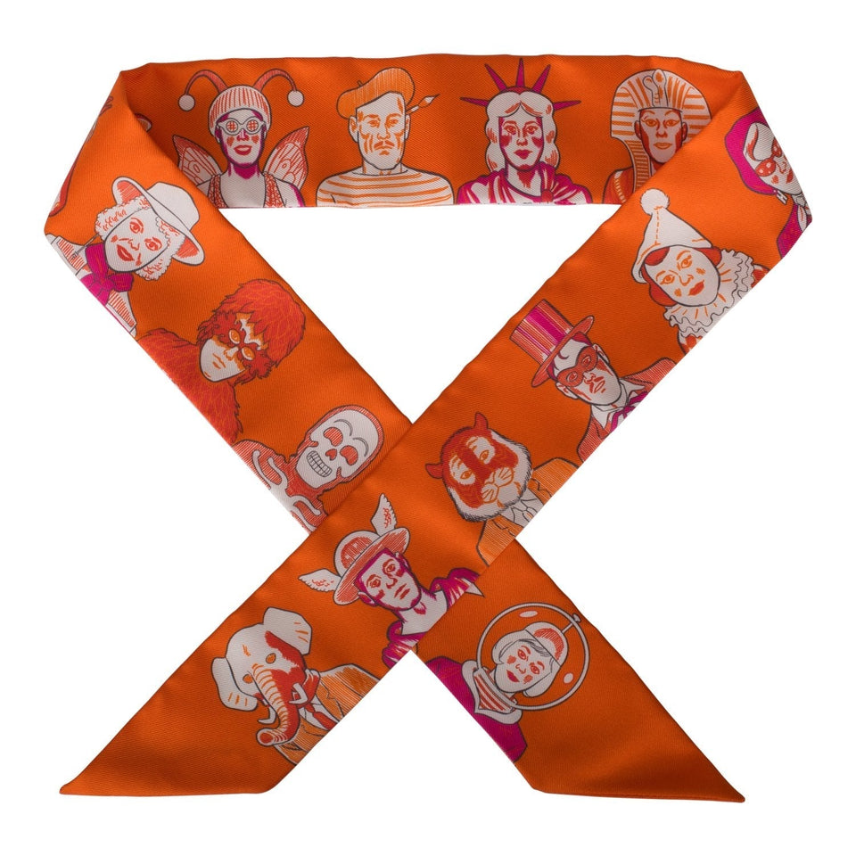 Hermes "Dress Code" Orange Silk Twilly