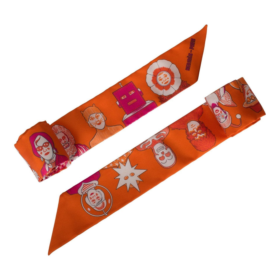 Hermes "Dress Code" Orange Silk Twilly