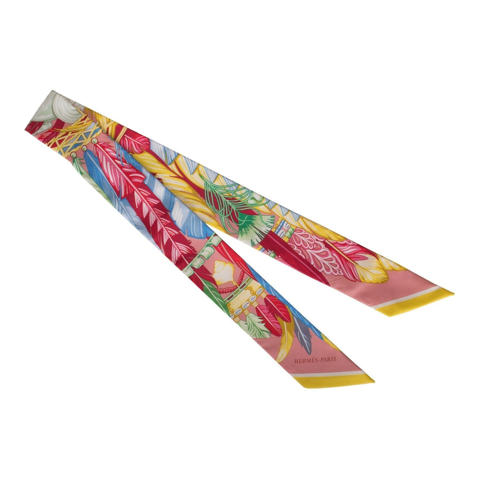 Hermes "Danse Pacifique" Vieux Rose Silk Twilly Pair