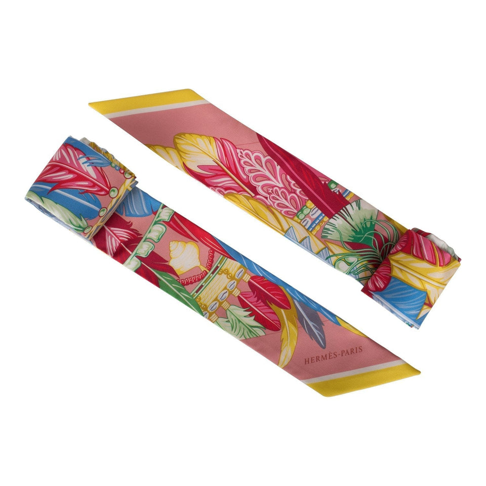 Hermes "Danse Pacifique" Vieux Rose Silk Twilly Pair