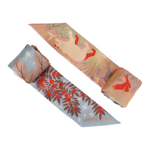 Hermes "Sous Le Charme D'Orphee" Ciel Silk Twilly Pair