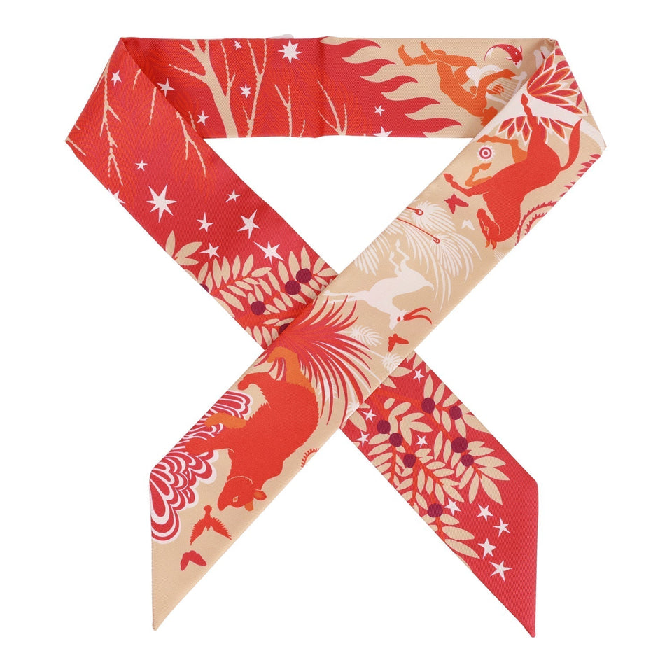 Hermes "Sous Le Charme D'Orphee" Vermillion Silk Twilly