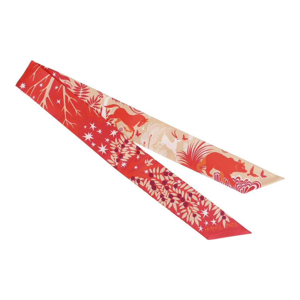 Hermes "Sous Le Charme D'Orphee" Vermillion Silk Twilly