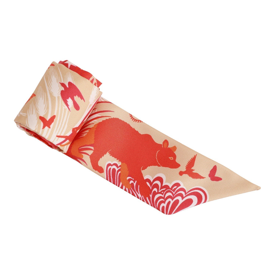 Hermes "Sous Le Charme D'Orphee" Vermillion Silk Twilly