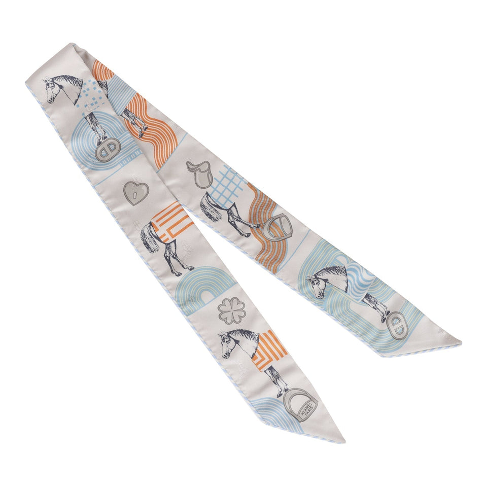 Hermes "Garde-Robe Pop" Argent Silk Twilly