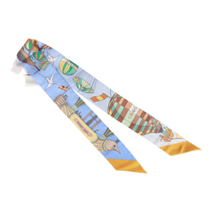Hermes "Les Folies du Ciel" Bleu Lavande Silk Twilly Pair