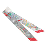 Hermes "Les Folies du Ciel" Gris Perle Silk Twilly Pair