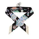 Hermes "Les Folies du Ciel" Black Silk Twilly Pair