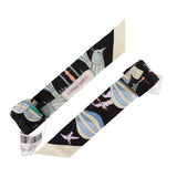 Hermes "Les Folies du Ciel" Black Silk Twilly Pair