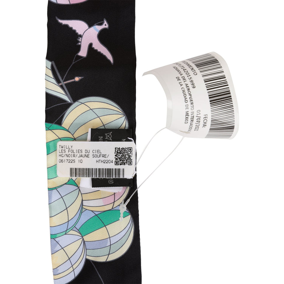 Hermes "Les Folies du Ciel" Black Silk Twilly Pair