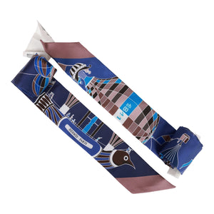 Hermes "Les Folies du Ciel" Marine Silk Twilly Pair