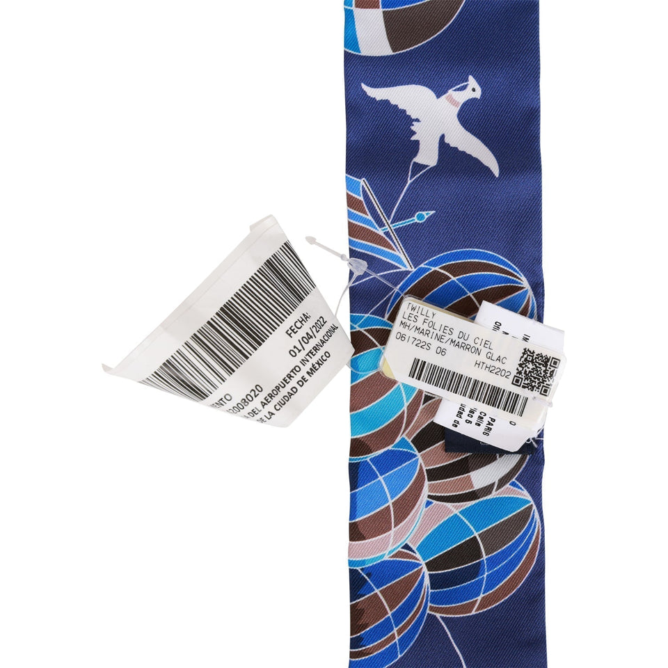 Hermes "Les Folies du Ciel" Marine Silk Twilly Pair