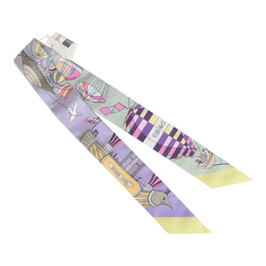 Hermes "Les Folies du Ciel" Mauve Silk Twilly