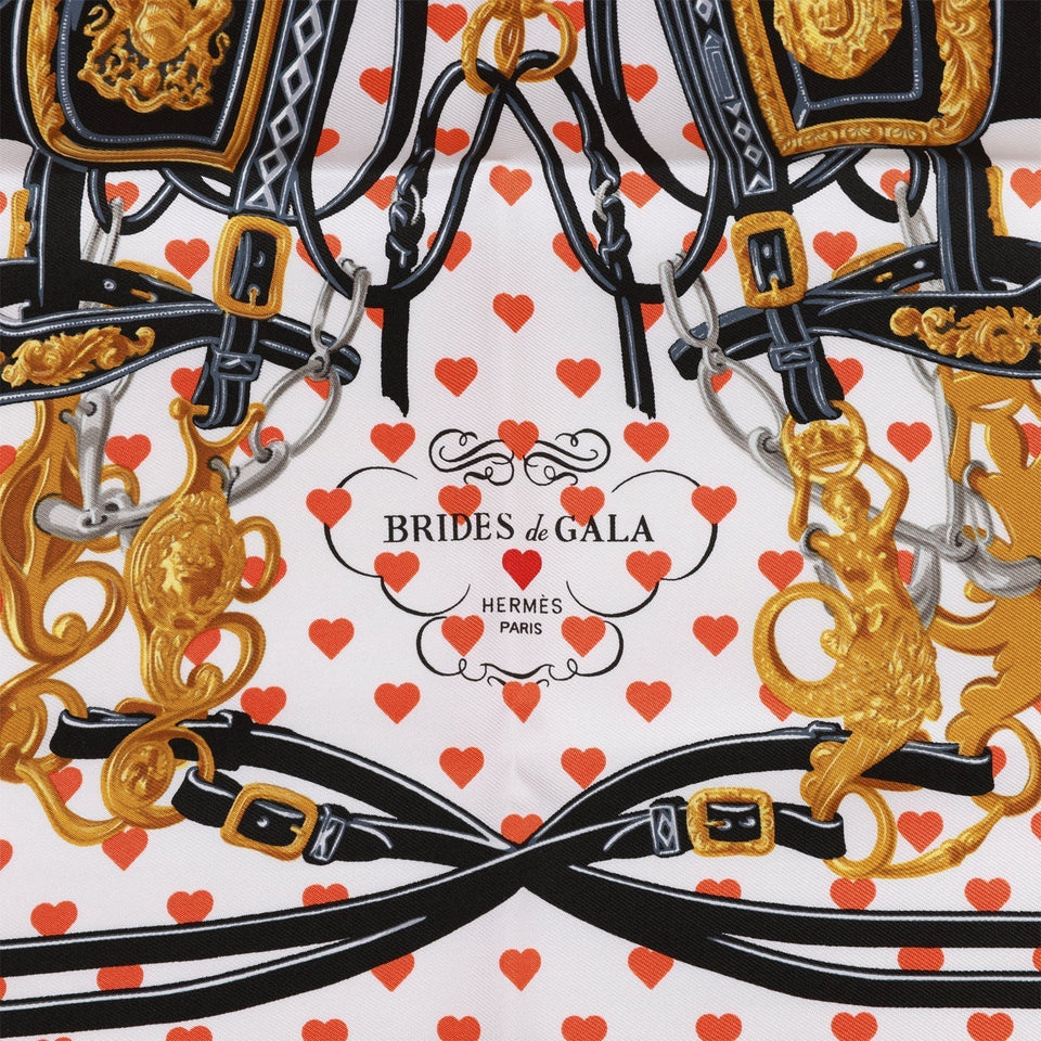 Hermes "Brides de Gala Love" Black Silk Pocket Square Scarf 45cm