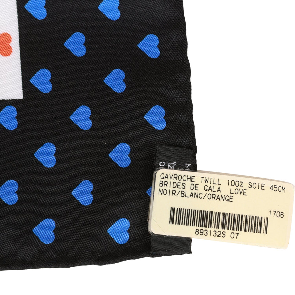 Hermes "Brides de Gala Love" Black Silk Pocket Square Scarf 45cm