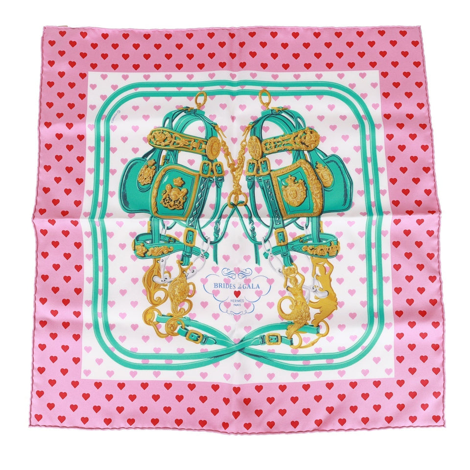 Hermes "Brides de Gala Love" Rose Silk Pocket Square Scarf 45cm