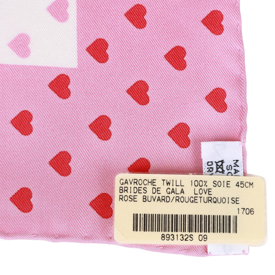 Hermes "Brides de Gala Love" Rose Silk Pocket Square Scarf 45cm