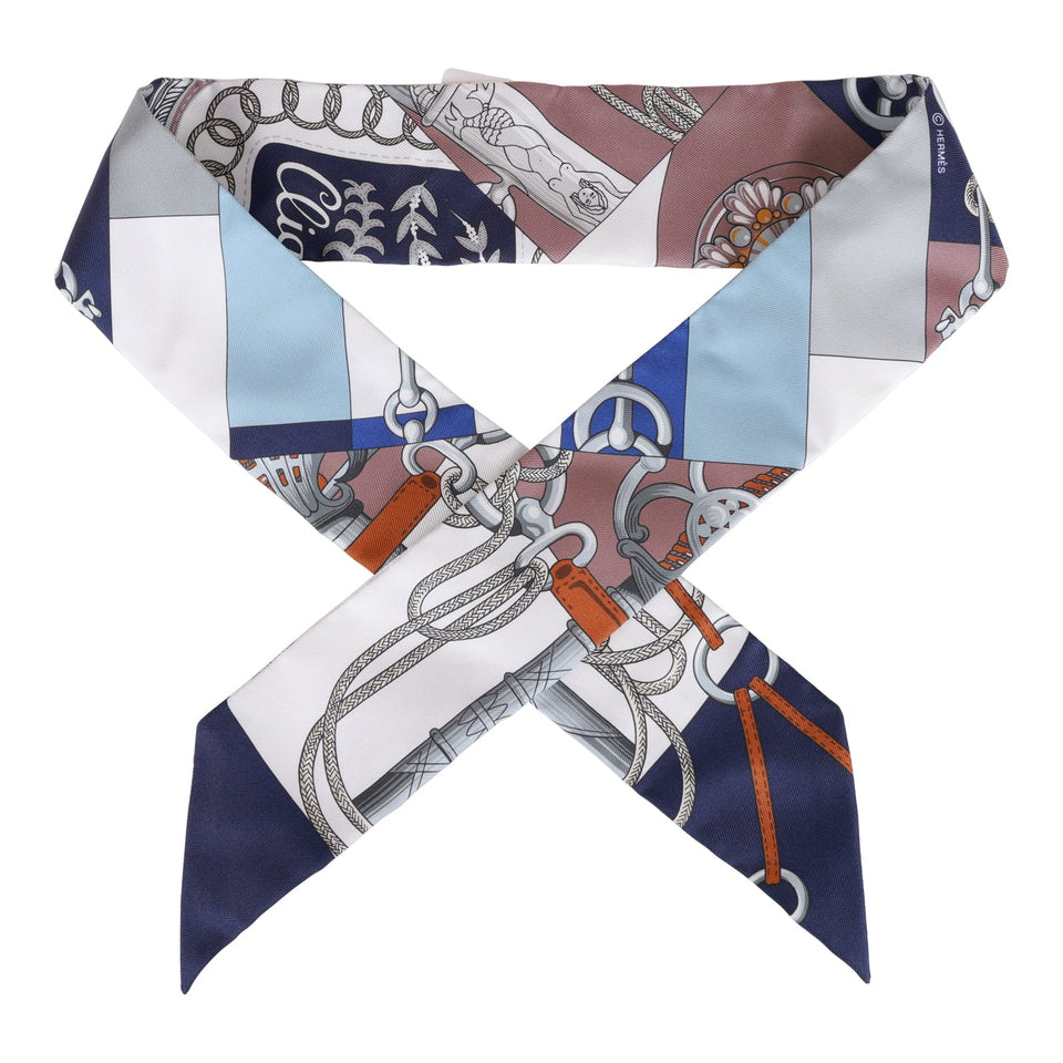 Hermes "Cliquetis" Marine Silk Twilly Pair