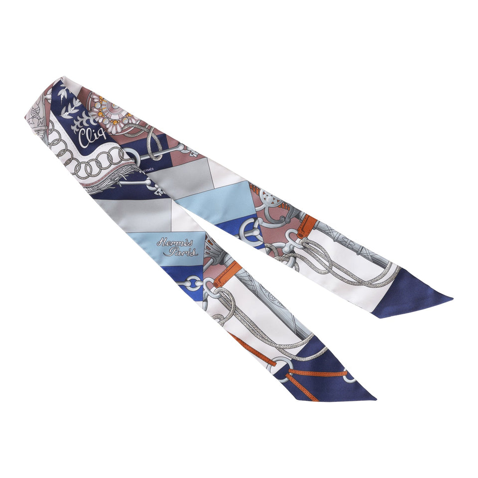 Hermes "Cliquetis" Marine Silk Twilly Pair