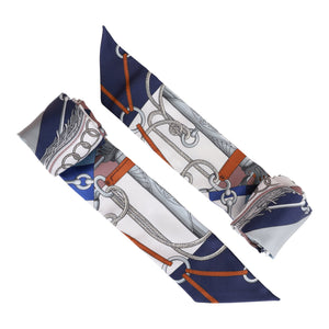 Hermes "Cliquetis" Marine Silk Twilly Pair