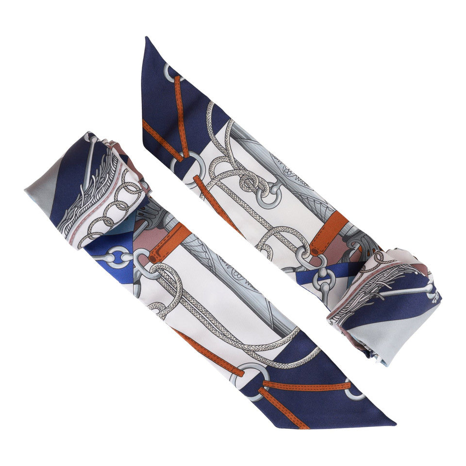 Hermes "Cliquetis" Marine Silk Twilly Pair