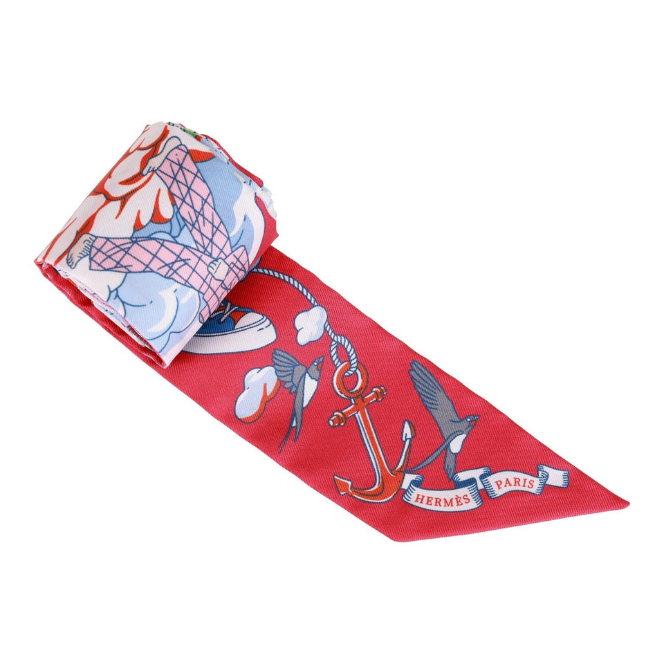 Hermes "Sur Mon Nuage" Fuchsia Silk Twilly