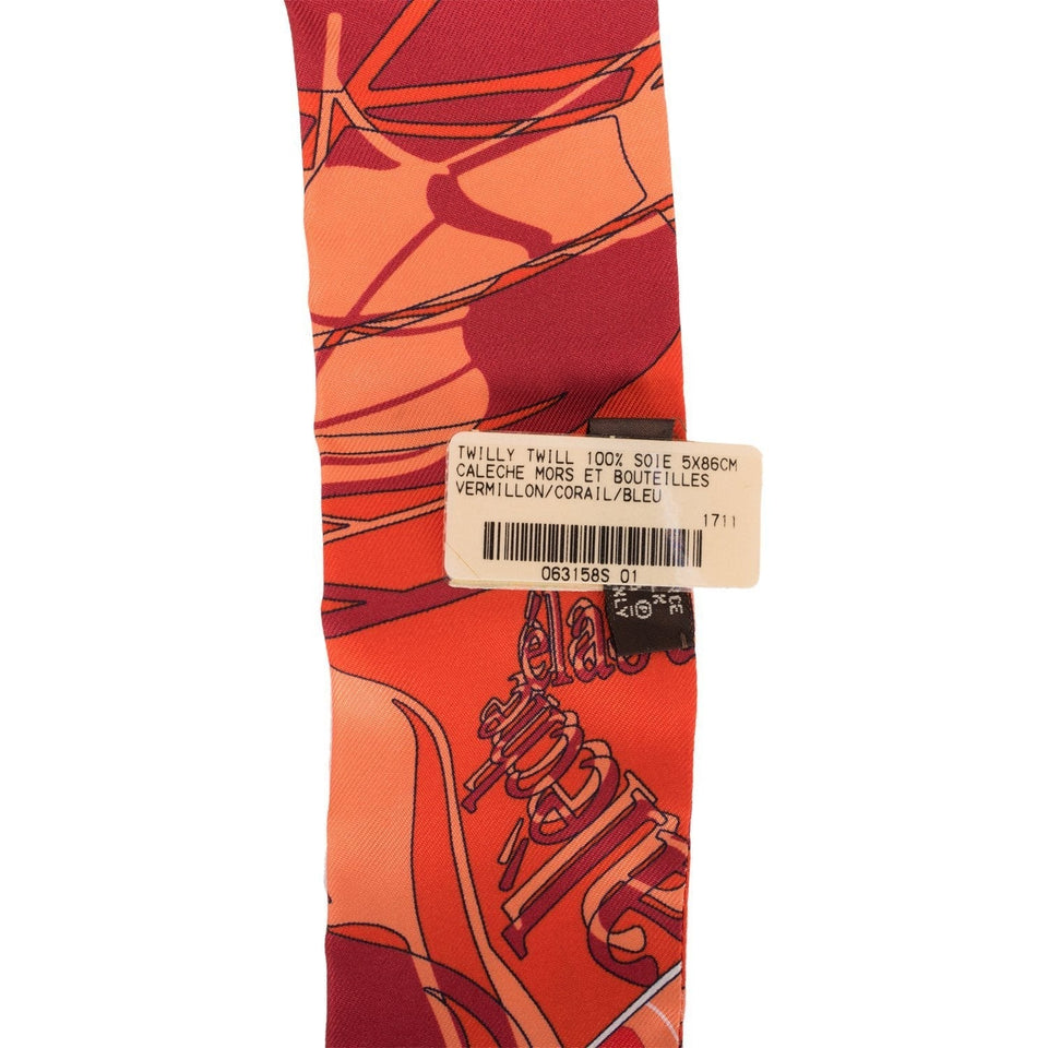 Hermes "Caleche Mors Et Boutilles" Vermillion Silk Twilly