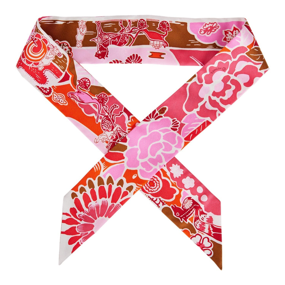 Hermes "Bingata" Fuchsia Silk Twilly