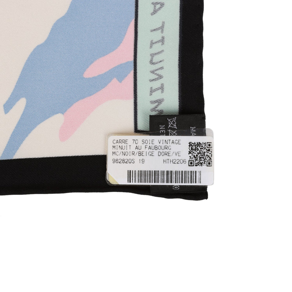 Hermes "Minuit au Faubourg" Black Silk Twill Scarf 70cm