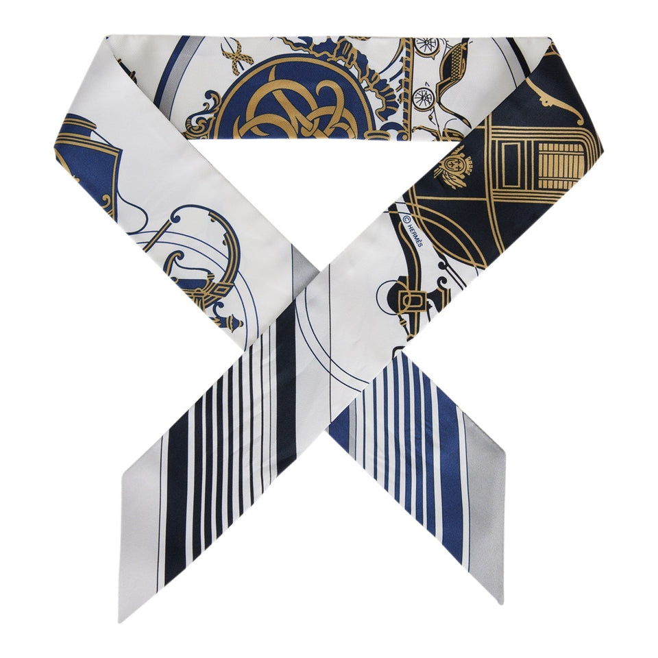 Hermes "Ex-Libris Les Parisiennes" White Silk Twilly