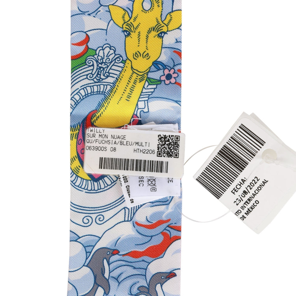 Hermes "Sur Mon Nuage" Fuchsia Silk Twilly