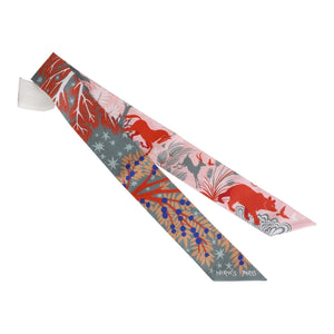 Hermes "Sous Le Charme D'Orphee" Gris Acier Silk Twilly Pair