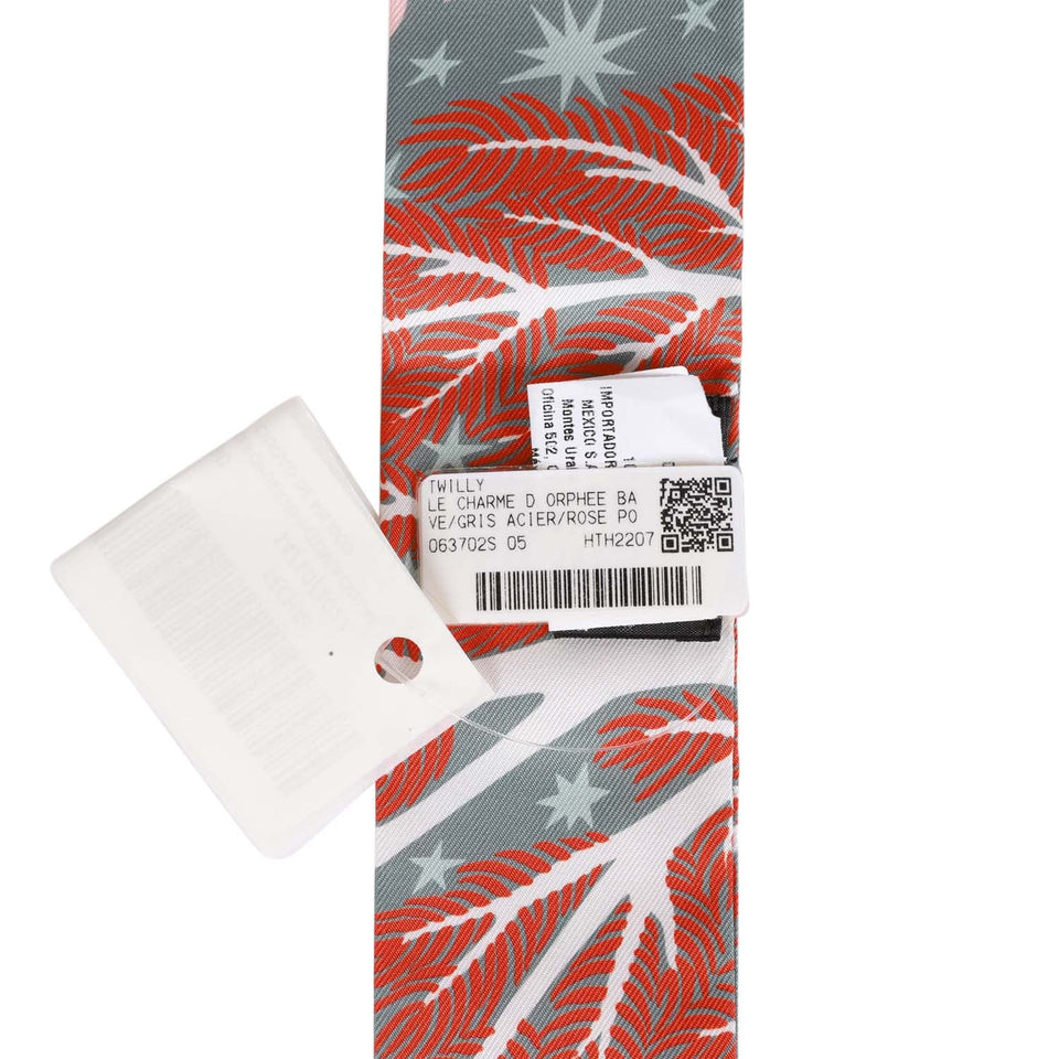 Hermes "Sous Le Charme D'Orphee" Gris Acier Silk Twilly Pair