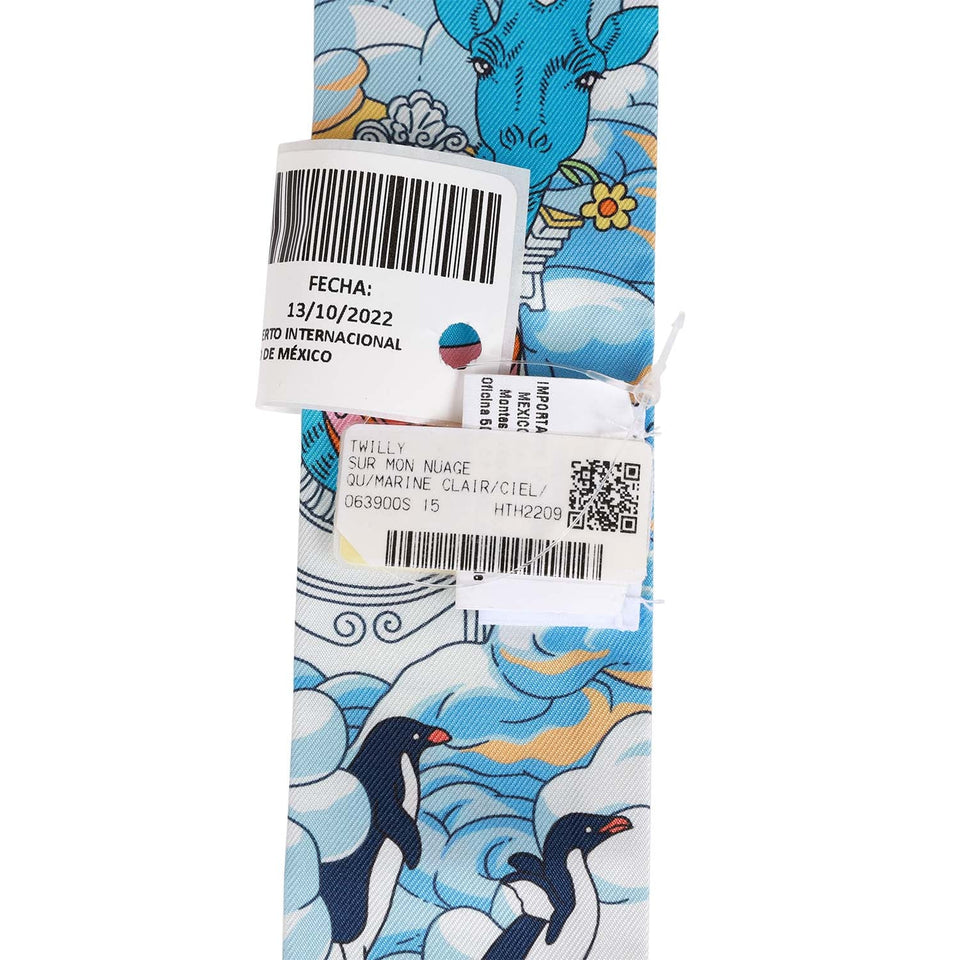 Hermes "Sur Mon Nuage" Marine Clair Silk Twilly Pair