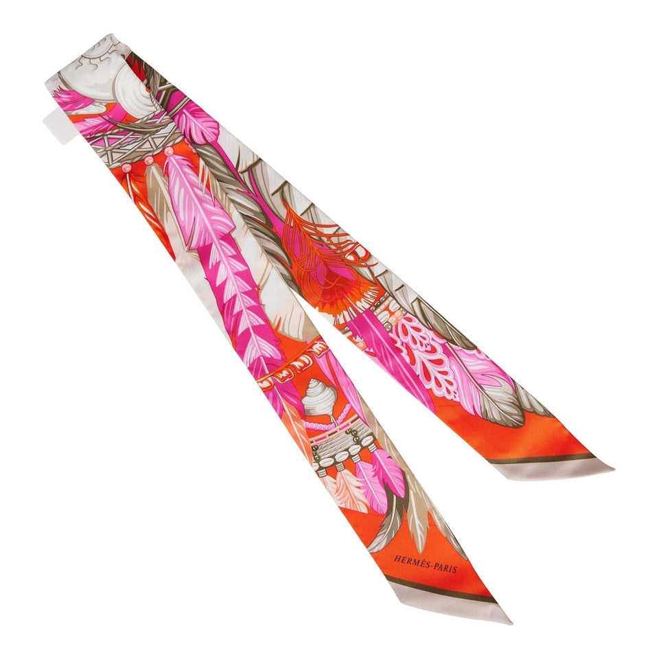 Hermes "Danse Pacifique" Orange Silk Twilly Pair