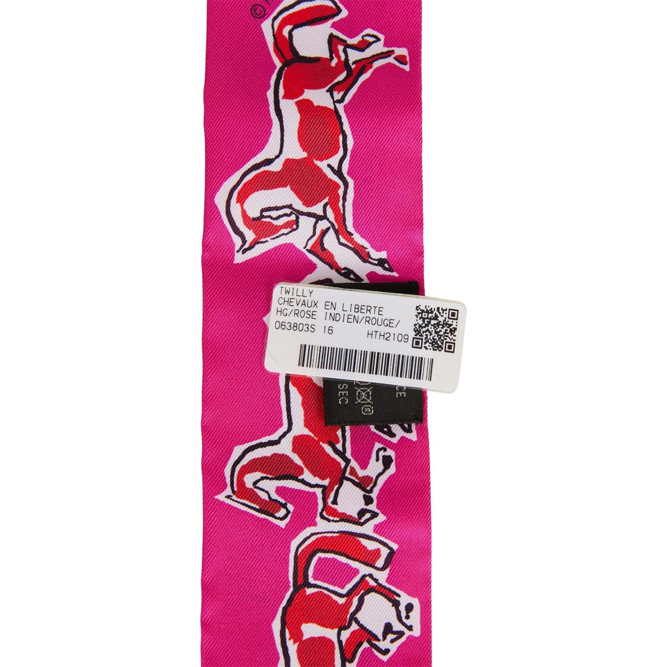 Hermes "Chevaux en Liberté" Rose Indien Silk Twilly Pair