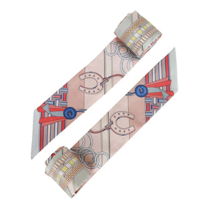 Hermes "Brides Et Gris" Pink Silk Twilly Pair