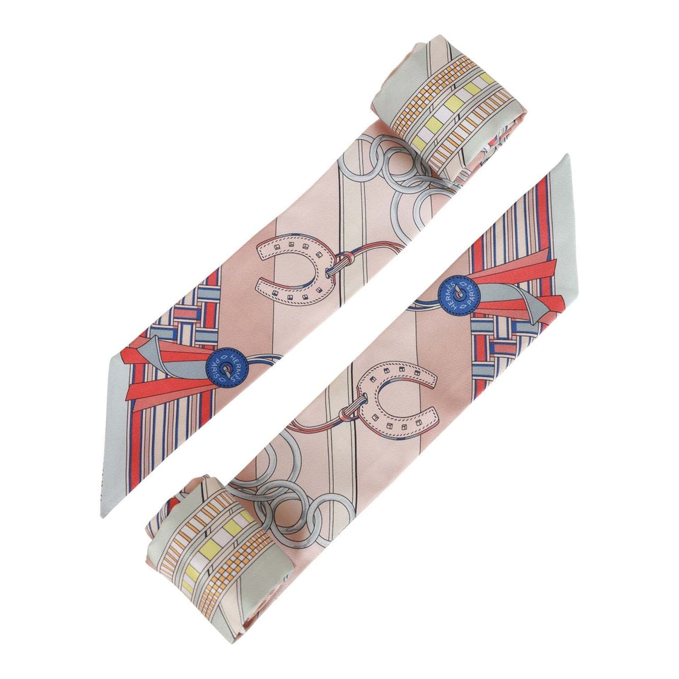 Hermes "Brides Et Gris" Pink Silk Twilly Pair