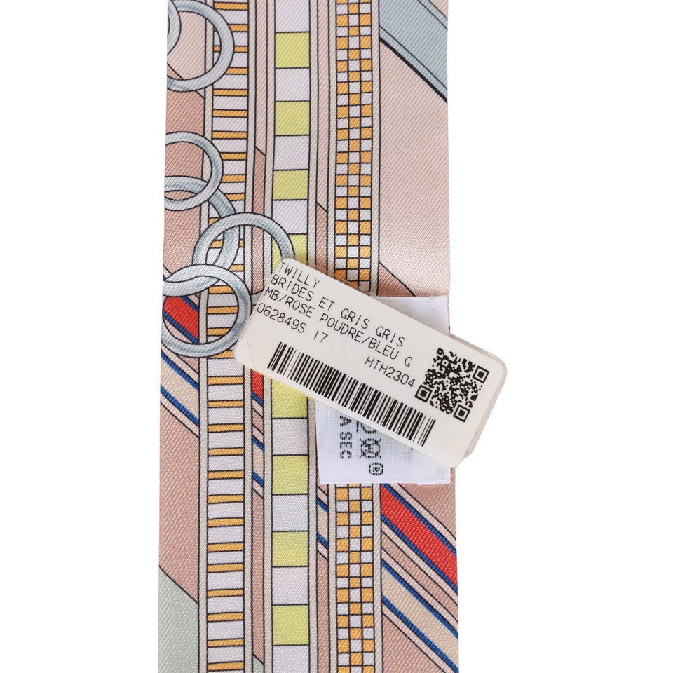 Hermes "Brides Et Gris" Pink Silk Twilly Pair