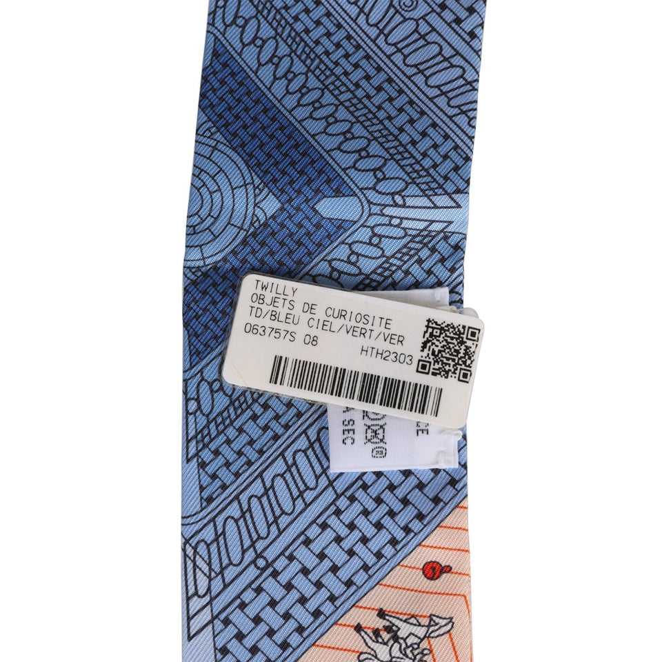 Hermes "Objects De Curiosite" Blue Silk Twilly Pair
