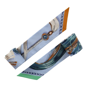 Hermes "Cavalcades" Bleu Ciel Silk Twilly Pair