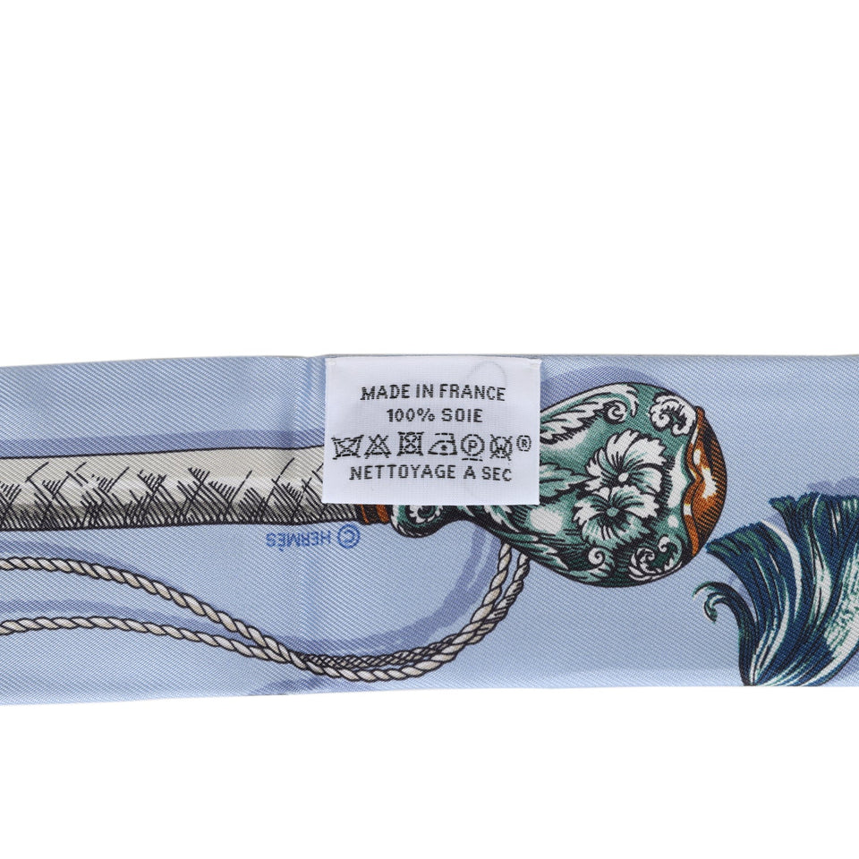 Hermes "Cavalcades" Bleu Ciel Silk Twilly Pair